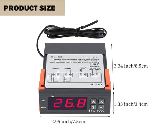 STC-1000 Digital Temperature Controller, AC 10A 110V-220V with NTC Sensor Probe (1 Pack)