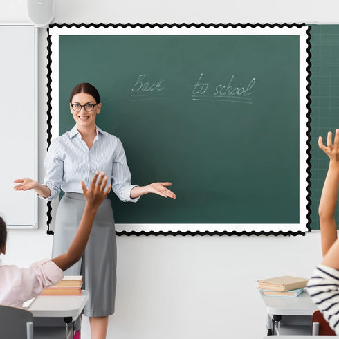 Black and White Bulletin Board Borders – Scalloped Wavy Line Board Trim for Desks, Lockers, Home School Classroom Decor