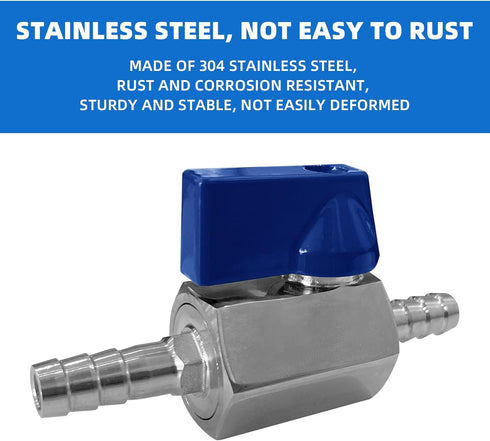 5/16" Hose Barb Mini Ball Valve, 304 Stainless Steel Shut Off Valve with Clamps for Water, Gas, Fuel, Drip Irrigation
