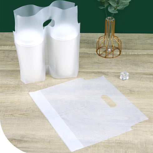 200 Packaging 11 11.8 Inch PCS Handle Drinking Poly Bags, Double Cup Carriers Bag Clear Portable Plastic Bags