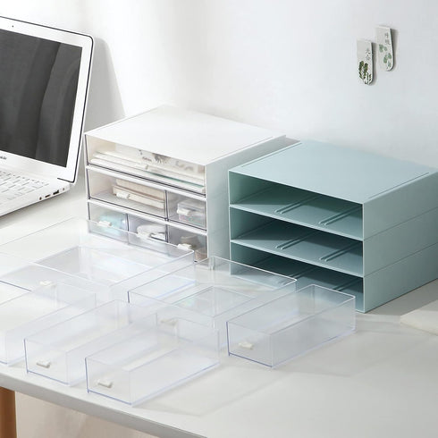 Plastic Storage Drawer, 6 Drawers Desk Organizer, Makeup Organizer, Blue (6.5"L x 8.9"W x 5.1"H)