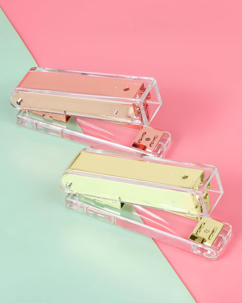 Clear Acrylic Stapler, Elegant Modern Desktop Stapler, Office Accessory for Home, School, or Office (Golden)