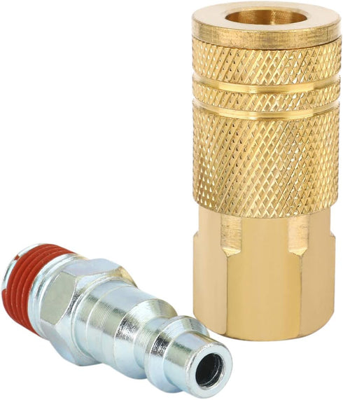 WYNNsky Air Coupler and Plug Kit, 1-pc 1/4'' FNPT Brass Coupler, 1-pc 1/4'' MNPT Zinc-Plated Steel Plug
