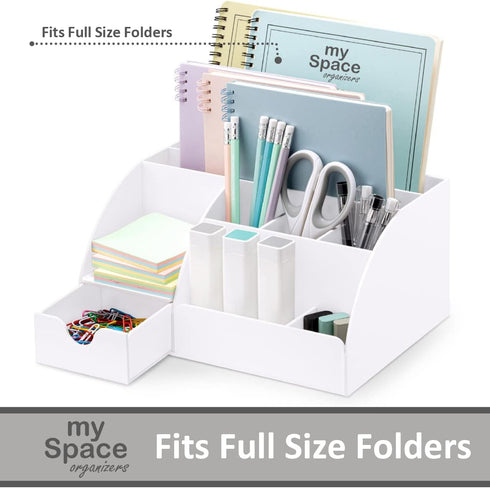White Desk Organizer, 9 Compartments for Office Supplies and Desk Accessories, Pen Holder, Desktop Decor