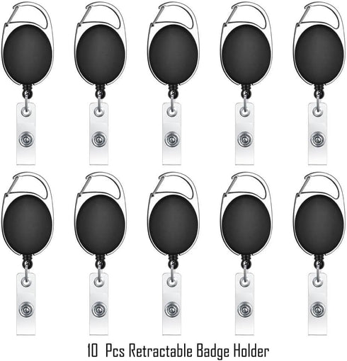 selizo 10pcs Retractable Badge Holders, ID Badge Clips with Carabiner Reel Clip