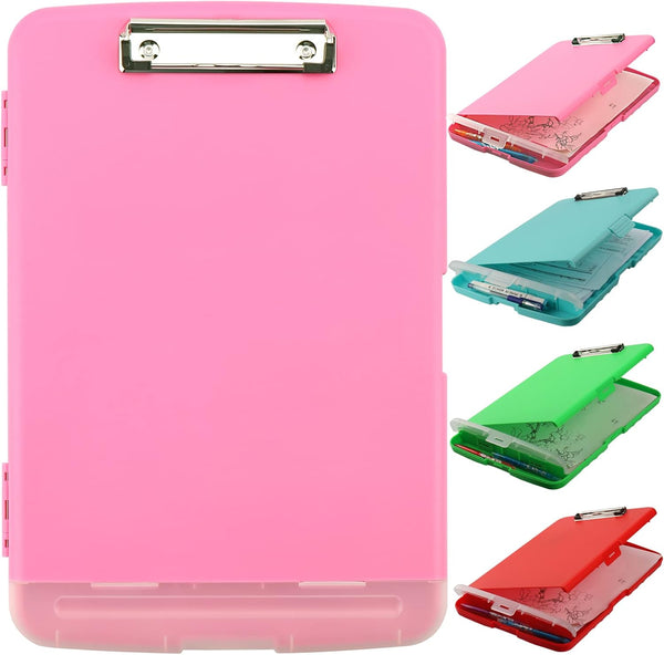 Clipboard with Storage, Foldable Nursing Clipboard, Waterproof Plastic Clipboards for Office Writing, Drawing (Pink)