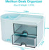 Desk Organizer with Drawer, Pen Organizer for Desk, Small Pencil Holder with 2 Drawers + 4 Compartments (Blue)