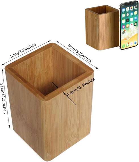 Enyuwlcm Bamboo Wooden Pen Holder Cup - Desk Business Card Holder Stand for Office Home School (2 Packs)