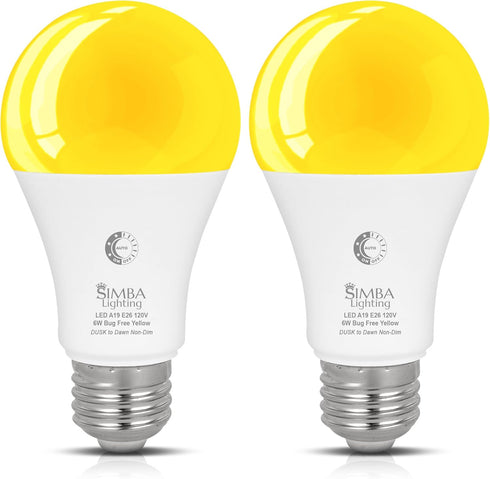 Simba Lighting Bug Non-Attracting Yellow LED Bulb 6W 40W Equivalent (2 Pack),