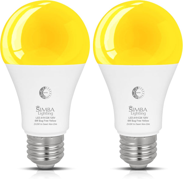 Simba Lighting Bug Non-Attracting Yellow LED Bulb 6W 40W Equivalent (2 Pack),