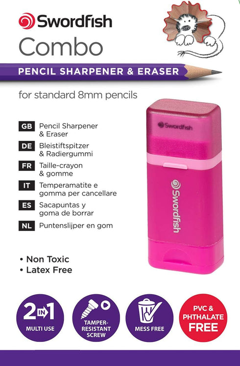 Swordfish “Combo” Pencil Sharpener and Eraser – Pink by Swordfish
