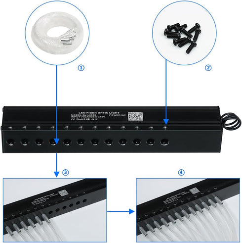 96pcs*0.04in*9.8ft Kit,12 20 AMKI Pure White Meteor Shooting Stars Effect Fiber Optic Lights Holes LED MeteorLight
