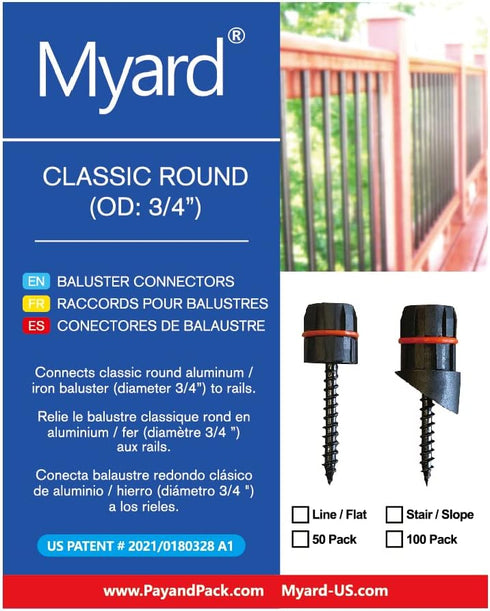 3/4" Baluster Connectors, 50pcs for 25 Round Balusters with Stainless Steel Screws, No Drilling