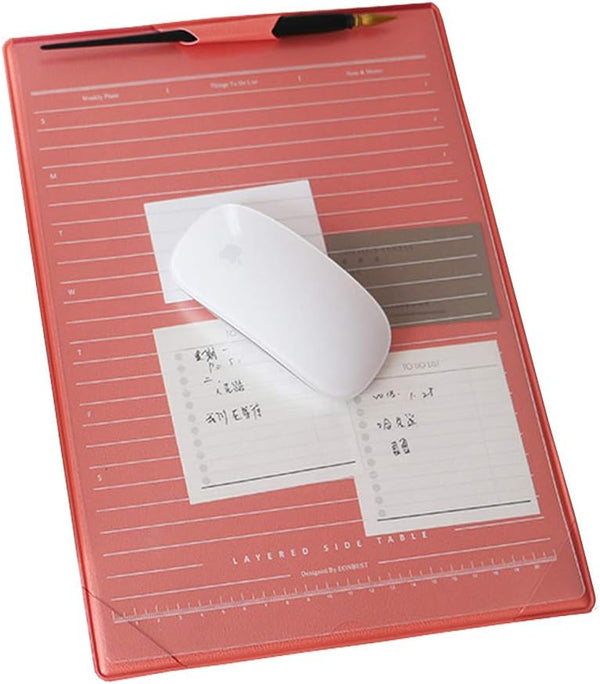 Multi-Purpose PU Leather Mouse Mat - Non-Skid Gaming Mouse Pad with Pen Loop and Transparent Sheet for Notes (Pink)