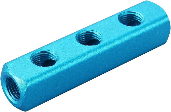 Baomain Aluminum Air Manifold Block, 3-Way 6-Port, 1/4" PT Threaded for Pneumatic Systems