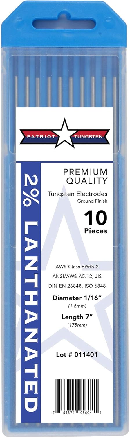 2% Lanthanated TIG Welding Tungsten Electrodes, 1/16 x 7 , 10-Pack