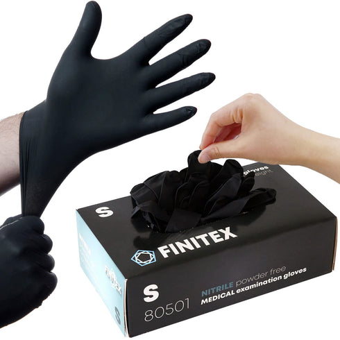 FINITEX Black Nitrile Disposable Gloves - 5mil Powder-free Medical Exam Gloves, 100 PCS (Small)