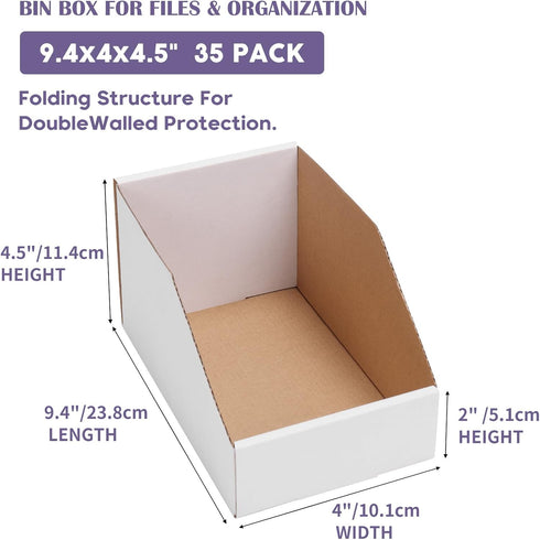 EXYGLO 35 Pack Cardboard Storage Bins, 9.4x4x4.5 Inch Corrugated Organizer for Pantry, Shelves, Garage, Office