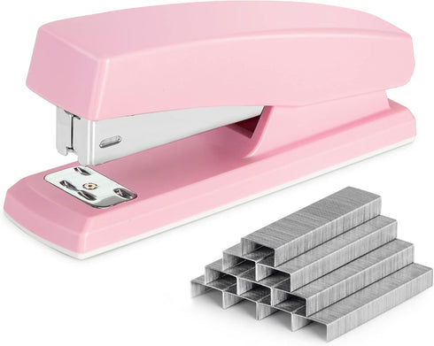 Deli Desktop Stapler, Pink Office Stapler with 640 Staples, 25 Sheet Capacity