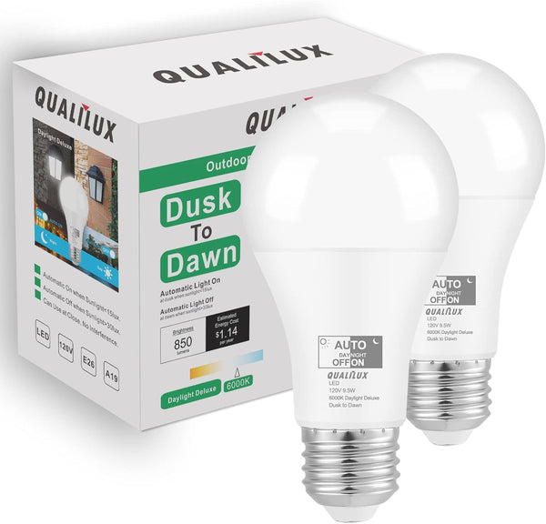 Qualilux Dusk to Dawn Light Bulbs Outdoor 850 Lumen, 60W Equivalent, Daylight