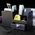 KINGFOM Black Desk Organizer Caddy, Pu Leather Multi-function Storage Box for Pen/Pencil, Cell Phone, Business Cards,
