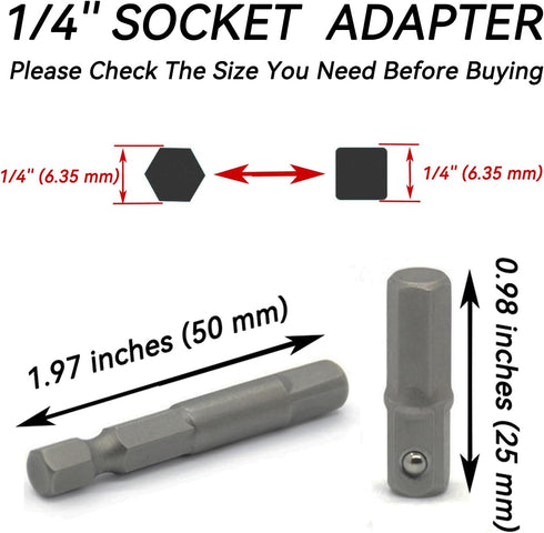 1/4 hex to 1/4 socket adapter,Hex to Square 1/4" Socket Bit Adapter,Power Tool Replacement Part Adapter Suitable for Drill Driver Socket Driver Electric and Pneumatic Drill (4 Pieces) by DOFEDOFO