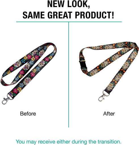 Lucky Line Lanyard with Swivel Snap, Sugar Skull Design (C210), 17 ¼” Long, ¾” Wide