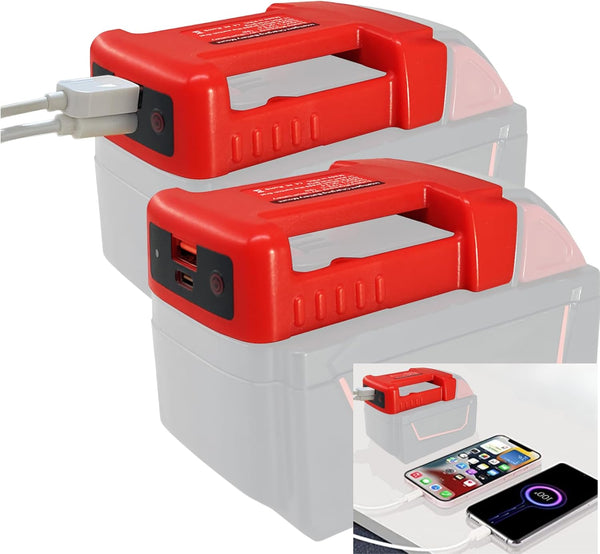 M18 USB Charger Adapter for Milwaukee 18V Battery, Power Battery Connector with USB and Type-C Ports