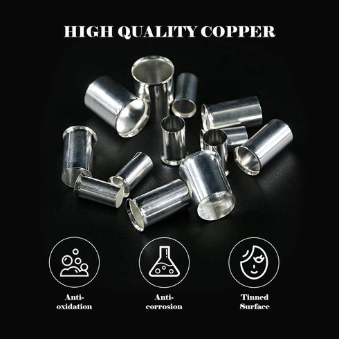 Glarks 100Pcs Copper Crimp Connector Ferrules Pin Cord End Terminal Assortment Kit, AWG 4 2 1 2/0, Silver Plated Non