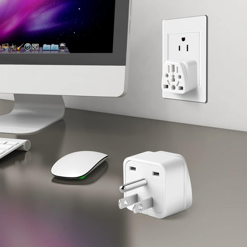 2 Pack US Travel Plug Adapter, Type B 3 Prong Grounded USA Wall Plug for EU, UK, AU, CN, JP, Asia, Italy, Brazil