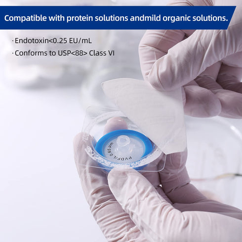 10PCS PVDF Syringe Filter 0.22µm Sterile Hydrophilic Filtration Lab Filters, 25mm Membrane Diameter