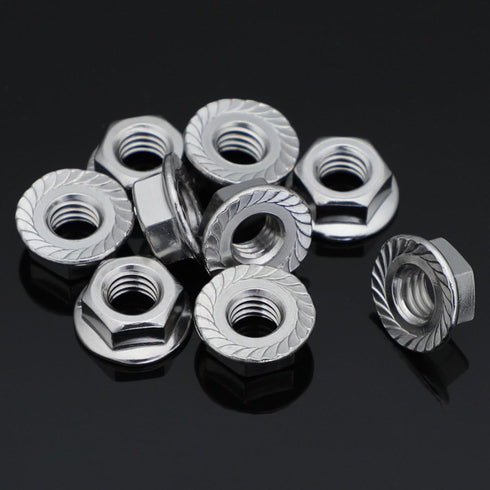M8 Serrated Flanged Hex Nuts, Stainless Steel 18-8, 25 PCS, Bright Finish