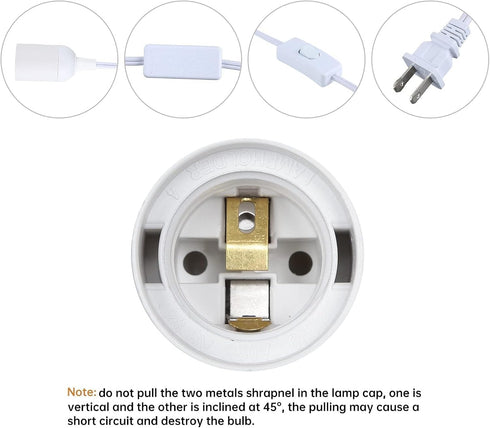 Simple Deluxe E26 12ft-White-1Pack Hanging Lantern Extension Cord Cable, Plug-in Pendant Light Socket with On/Off