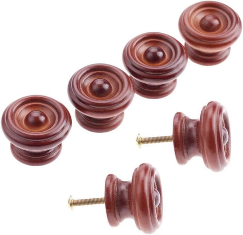 FirstDecor 6PCS (37x26mm) Farmhouse Style Wooden Knobs Wood Drawer Shoe Cabinet Bedside Table Knobs Pulls Safety