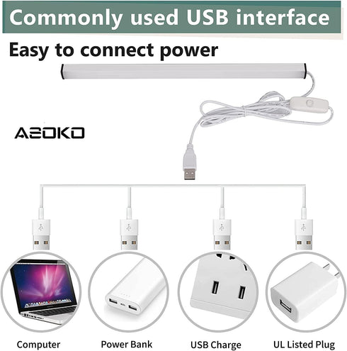 12 Inch 6000k Undercounter ASOKO Plug-in Under Cabinet Lighting - LED Strip Bar, Cool White USB Cabinet Light, Slim