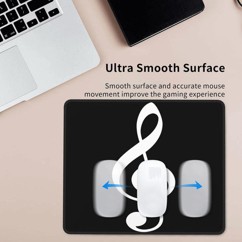 Music Note Black Mouse Pad for Desk, Non-Slip Rubber Base Square Gaming Mouse Mat for Home Office