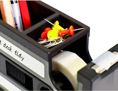 Cassette Tape Dispenser Pen Holder Vase, Black Pencil Pot Stationery Desk Tidy Container Gift by Onepalace