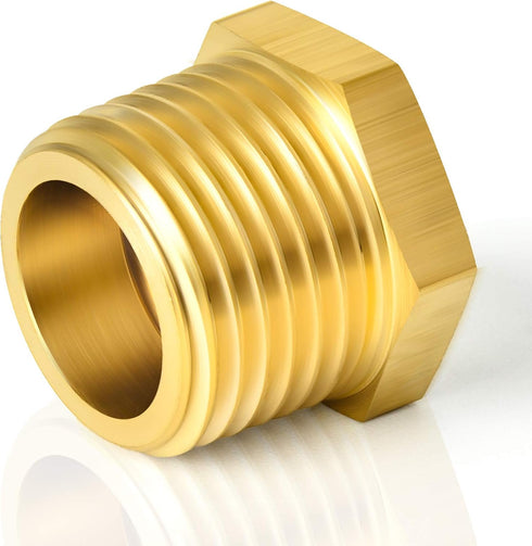 TAISHER 5PCS Brass Reducer Hex Bushing, 3/8" NPT Male x 1/4" NPT Female Adapter