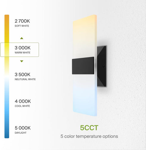 12 Inch 12W 2700K-5000K Dimmable ASD Indoor LED Wall Sconce - Black Wall Sconce Lights for Living Room, Bedroom