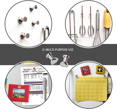 Magnetic Push Pins for Refrigerator, 16pcs Brushed Nickel for Office, Whiteboard, Map Magnets