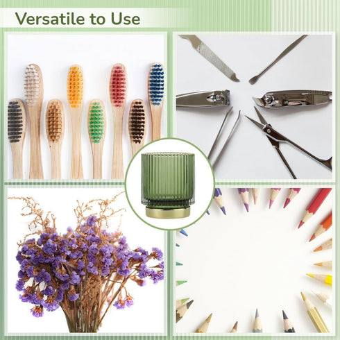 Tressify (Set 2), Elegant Glass Makeup Brush Holders of Green Vintage Organizers with Metal, Ideal for Eyeliner