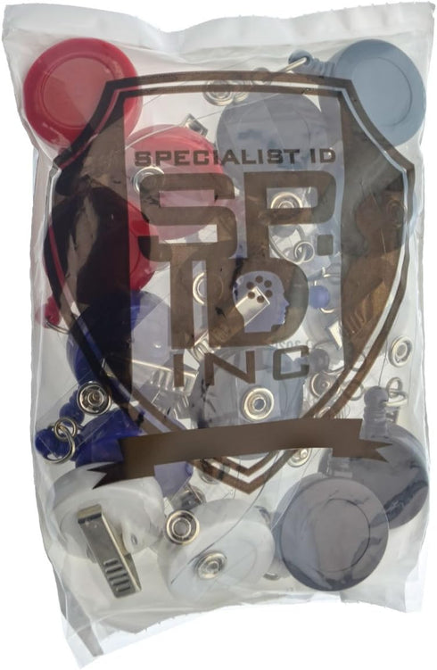 Specialist ID 15 Pack Premium Retractable ID Badge Reels, Solid Color Blanks with Nylon Key Pull String