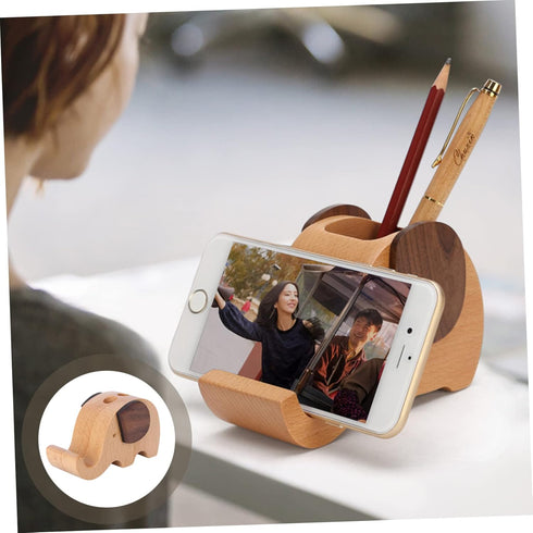 STOBOK Cute Office Desk Accessories Animal Cell Phone Holder Elephant Woodsy Decor Wooden Animals Smartphone Stand Mobile Phone Holder Bracket Penholder Intelligent Organizer Wooden by STOBOK