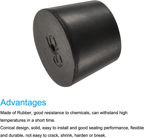 MECCANIXITY Rubber Tapered Plug 27mm to 34mm with Hole for Test Tubes, Black, 3 Pieces