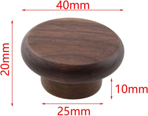 TAODAN 2pcs 40x20mm Black Walnut Kitchen Cabinet Knob Round Wood Drawer Knobs Dressing Table Wooden Furniture Handles