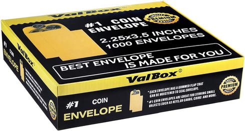 ValBox No.1 Coin Envelopes 2.25x3.5, Brown Kraft Seed Envelopes, 1000 per Box for Home, Garden, Office Use
