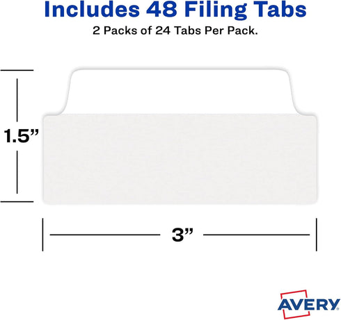 Avery Ultra Tabs / File Tabs 3" x 1.5" / 2-Side Writable, White / 24 Tabs Per Pack, 2-Pack, 48 Total
