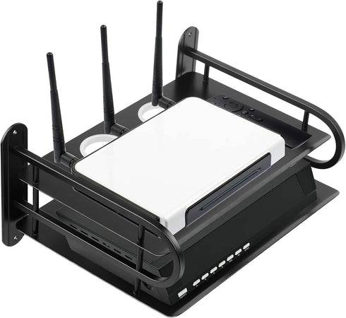 Fubeasi Set Z-Color Black Metal Double Wireless WiFi Router Storage Box/TV Box Shelf Wall Hanging Plug Board Bracket