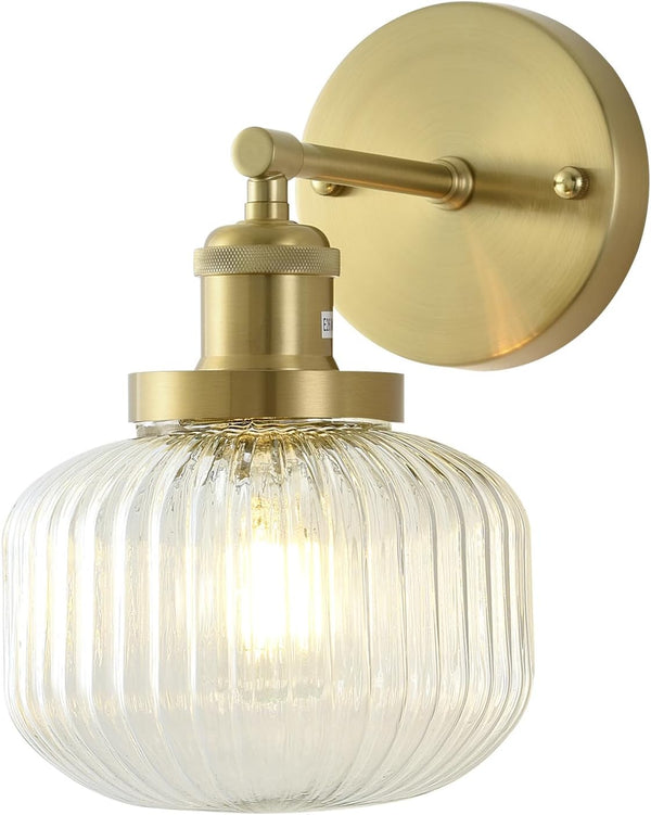 Vintage Wall Sconces with Clear Pumpkin Glass Lampshade, Indoor Bathroom Wall Sconce,