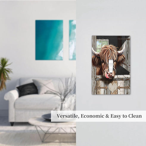 HTSAHKV 3 5 Inch Rustic Highland Cow Wall Plate Light Switch Cover Single Gang Outlet Faceplate Print Plate Cover X